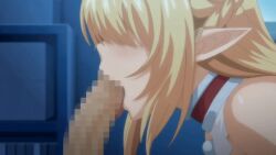 1boy 1girl 2022 20s animated animated_gif anime_screenshot blonde_hair boku_wa_chiisana_succubus_no_shimobe braid censored demon_girl fellatio hair_over_eyes hetero kiss_kiss_drain loli long_hair lowres mosaic_censoring oral penis pointy_ears tagme tiffany_lilith_stella