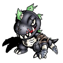 Rule 34 | belt, claws, darktyranomon, digimon, digimon (creature), ex-tyranomon, glowing, glowing eyes, highres, original, red eyes, ridgeone, solo, tail