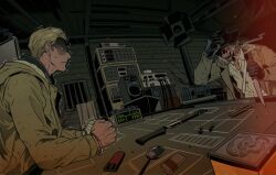 Rule 34 | 2boys, artist request, blonde hair, boombox, buckshot roulette, character request, cigar, cigarette pack, copyright request, cuffs, ethan winters, grey hair, gun, handcuffs, highres, magnifying glass, male focus, multiple boys, resident evil, resident evil village, sawed-off shotgun, short hair, shotgun, shotgun shell, smoking, tagme, weapon
