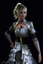 1girl blonde_hair blue_eyes braid breasts dress female_focus final_fantasy final_fantasy_xv highres jewelry kingsglaive:_final_fantasy_xv lunafreya_nox_fleuret necklace realistic short_hair solo