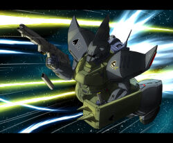 ace_(playing_card) ace_of_spades assault_rifle battle card energy_beam fake_screenshot gelgoog gelgoog_marine gun gundam gundam_0083 inyucchi machine_gun machinery magazine_(weapon) mecha mecha_focus milky_way mobile_suit nebula no_humans playing_card radio_antenna rifle robot roundel science_fiction shield space spade_(shape) spikes star_(sky) star_(symbol) starry_sky_background thrusters vernier_thrusters weapon