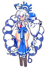 1girl dokata_(hamanan_doboku_kougyou) flat_chest full_body geta highres japanese_clothes kimono looking_at_viewer original red_eyes solo tengu-geta white_hair