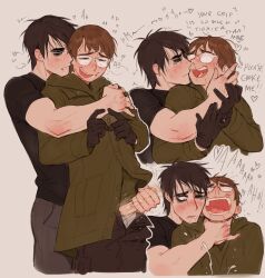 2boys absurdres batman_(series) black_hair bruce_wayne cum dc_comics ejaculation erection glasses handjob highres hug hug_from_behind kiss lacryboy male_focus multiple_boys penis saliva strangling the_riddler yaoi