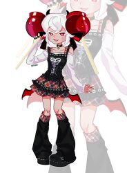 1girl absurdres alternate_costume candy_apple candy_apple_cookie candy_apple_hair_ornament cookie_run cookie_run:_kingdom food highres humanization looking_at_viewer michelin_(p0lo09) open_mouth red_eyes short_hair simple_background smile white_hair