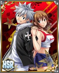 1boy 1girl breasts elie haru_glory large_breasts looking_at_viewer midriff rave_(manga) skirt smile