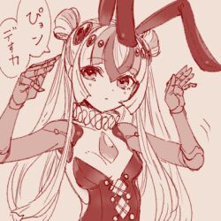 1girl animal_ears breasts doll_joints double_bun fate/grand_order fate_(series) hair_bun joints kashin_koji_(fate) leotard long_hair lowres monochrome playboy_bunny rabbit_ears rabbit_pose small_breasts solopipb