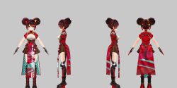 1girl 3d absurdres artist_request belt black_belt black_boots boots breasts brown_hair brown_skirt china_dress chinese_clothes clothes_writing double_bun dress earrings finger_cots flower framed_breasts full_body gold_necklace hair_between_eyes hair_bun hair_flower hair_ornament highres hololive jewelry looking_at_viewer mechanical_hands mechanical_legs miniskirt multiple_belts multiple_views necklace official_alternate_costume official_alternate_hairstyle official_art pelvic_curtain pleated_skirt quilted_clothes red_dress reference_sheet roboco-san roboco-san_(oriental-style_battle) second-party_source short_sleeves simple_background skirt solo standing tachi-e tassel turnaround virtual_youtuber yellow_eyes