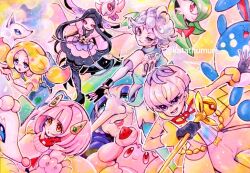 Rule 34 | alcremie, alcremie (strawberry sweet), alolan form, alolan ninetales, artist name, azumarill, bede (pokemon), black hair, blonde hair, blue skin, bob cut, closed eyes, colored skin, gardevoir, gen 2 pokemon, gen 3 pokemon, gen 6 pokemon, gen 7 pokemon, gen 8 pokemon, gloves, green hair, hair ornament, hair over one eye, holding, holding staff, katathumuri, lacey (pokemon), mina (pokemon), nintendo, opal (pokemon), ortega (pokemon), pants, pink hair, pink pants, pokemon, pokemon (creature), pokemon sm, pokemon sv, pokemon swsh, pokemon xy, primarina, red gloves, sleeves past fingers, sleeves past wrists, smile, spritzee, staff, valerie (pokemon)