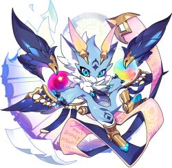 1other blue_eyes blue_wings chibikemo detached_wings dragon dragon_village_(series) dragon_village_collection feathered_wings furry game_cg multiple_wings official_art orb scroll third-party_source tikitok_(dragon_village) tikitok_(tuned)_(dragon_village) transparent_background wings