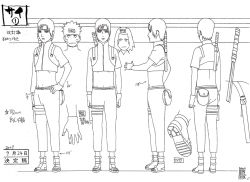 1girl 2boys haruno_sakura model_sheet monochrome multiple_boys naruto_(series) naruto_shippuuden sai uzumaki_naruto