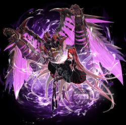 152_in_can 1girl absurdres black_dress bow braid breasts choker dragon dress fate/grand_order fate_(series) full_body hair_between_eyes highres long_hair long_sleeves looking_at_viewer red_hair small_breasts thigh_strap typhon_(fate) typhon_ephemeros_(fate) typhon_ephemeros_(second_ascension)_(fate) very_long_hair wide_sleeves yellow_eyes