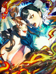 2girls breasts capcom chun-li cleavage crossover fatal_fury highres large_breasts long_hair multiple_girls ponytail shiranui_mai snk street_fighter the_king_of_fighters