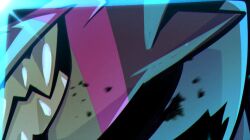 Rule 34 | 1boy, black sclera, black skin, close-up, colored sclera, colored skin, digimon, digimon (creature), digimon ghost game, dragon, glowing, glowing eye, gulusgammamon, male focus, purple eyes, ridgeone, sharp teeth, solo, teeth, thumbnail collage