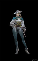 Rule 34 | 1girl, aqua capelet, armor, asian, belt, black background, blonde hair, blue pants, boots, breastplate, brown belt, closed mouth, full body, grey helmet, hand on own hip, helmet, highres, knees, latex pants, lipstick, long hair, long sleeves, makeup, original, pants, polka dot capelet, puffy long sleeves, puffy sleeves, realistic, red lips, sheath, sheathed, shirt, simple background, smirk, solo, standing, sword, tight clothes, watermark, weapon, weibo watermark, white boots, white shirt, xiaxiama