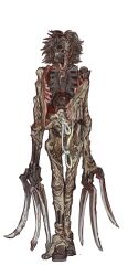1other absurdres alien black_hair entrails flayed_skin highres humanoid_robot long_claws metal_skin mossacannibalis necron organs red_eyes robot science_fiction solo standing warhammer_40k