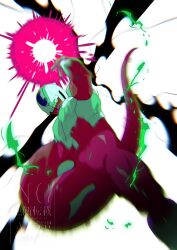 Rule 34 | 1boy, alien, aura, colored skin, cooler (dragon ball), dragon ball, dragonball z, highres, powering up, purple skin, purple tail, red eyes, simple background, solo, stktik09060906, white background, white skin