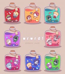 6+boys :3 ^_^ apple axe beanie black_jacket black_necktie blonde_hair book bottle brown_hair brown_vest bucket bug burger butterfly chibi chibi_only cigarette cino_gauner closed_eyes coke-bottle_glasses creeper emile_(marumaru_no_shuyaku_wa_wareware_da!) fang fez_hat flower food fruit glasses golden_apple green_jumpsuit green_necktie grey_hair grey_shorts gruppen_fuhrer hat heart highres hitoranran in_bottle in_container insect jacket japanese_clothes jumpsuit koneshima kotorai lava liquid male_focus marumaru_no_shuyaku_wa_wareware_da! mask military_uniform minecraft minecraft_axe mouth_mask multiple_boys necktie no_pupils open_mouth osuman outstretched_arms overalls paper_on_head pickaxe pig pig_boy pink_flower pink_headwear red_shirt roboro rocket salmon shaded_face shaoron sharp_teeth shirt shoppi short_hair shorts smile solid_circle_eyes spiked_hair spread_arms star_(symbol) striped_clothes striped_shirt suspenders sword teeth tonton_(marumaru_no_shuyaku_wa_wareware_da!) utsu-sensei vest weapon white_mask zipper_pull_tab zom