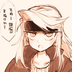 Rule 34 | 1girl, berit (eisu), blonde hair, coat, collarbone, commentary, eisu (eith), eyelashes, headband, highres, jojo no kimyou na bouken, long hair, monochrome, open clothes, open coat, open mouth, original, sepia, sidelocks, simple background, sketch, stardust crusaders, swept bangs, translated, white background