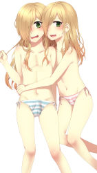 Rule 34 | 2boys, absurdres, akagi kurage, blonde hair, crossdressing, green eyes, hair over one eye, highres, long hair, multiple boys, panties, trap, trap on trap, underwear