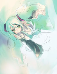 aqua_eyes aqua_hair detached_sleeves hatsune_miku necktie santa_matsuri solo twintails vocaloid yamaha