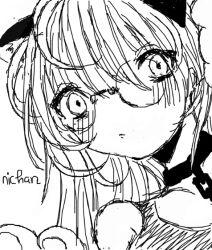1girl animal_ear_fluff animal_ears artist_name bare_shoulders black_collar black_shirt blush cat_ears cat_girl cat_paw chain chain_leash closed_mouth collar colored_skin hair_over_eyes leash looking_at_viewer medium_hair no_nose original round_eyewear shirt sidelocks signature solo vietkune white_background white_eyes white_hair white_skin