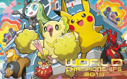 bird creature creatures_(company) darumaka english_text game_freak gen_1_pokemon gen_3_pokemon gen_4_pokemon gen_5_pokemon gen_7_pokemon green_hair kricketune legendary_pokemon litten loudred meloetta meloetta_(aria) musical_note mythical_pokemon nintendo official_art oricorio oricorio_(pom-pom) pikachu pokemon pokemon_(creature) pokemon_tcg psyduck saitou_naoki star_(symbol) tauros third-party_source