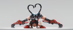 Rule 34 | 1girl, 3d, 3d background, absurdres, animal ears, animal hands, armored boots, barcode, barcode tattoo, bare shoulders, bent over, black fur, black hair, black thighhighs, blender (medium), blender (software), boots, cable, cable tail, cat ears, cat girl, cat paws, cat tail, corset, dark-skinned female, dark skin, detached sleeves, facial mark, fingernails, forehead tattoo, glowing, glowing eyes, hairband, heart-shape, high heels, highres, looking at viewer, mechanical tail, multiple tails, nekomata, nekomiya mana, open mouth, photo shoot, realkansen, red corset, red eyes, red hairband, red sleeves, sexually suggestive, signature, simple background, solo, tail, tan, tattoo, thighhighs, thighs, triangle, triangle facial mark, two tails, white background, white fur, zenless zone zero, zzz