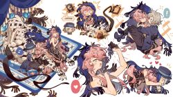 ! 2girls :d ascot bare_shoulders black_dress black_pants black_skin black_veil blue_boots blue_coat blue_eyes blue_hat blue_veil blush boater_hat boots bow breasts broken_vase brushing_another&#039;s_hair brushing_hair carrying carrying_person centauroid chimera clock closed_mouth coat collarbone collared_shirt colored_skin dress full_body gradient_skin grey_eyes grey_hair hair_between_eyes hair_bun hashtag-only_commentary hat hat_bow heart highres holding holding_mini_person hug hug_from_behind long_hair long_sleeves long_tail looking_at_another mini_person minigirl multiple_girls musical_note nautika_(reverse:1999) notice_lines open_mouth pants picture_frame pink_hair plant plunging_neckline potted_plant reverse:1999 shirt short_hair sidelocks single_side_bun sitting siyer small_sweatdrop smile spinning_wheel spoken_exclamation_mark spoken_heart spoken_musical_note standing strapless strapless_dress tail talons taur two-tone_veil veil vertin_(reverse:1999) very_long_hair vest waistcoat wall_clock white_ascot white_background white_shirt