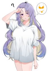 ? alternate_costume bikini breasts hololive hololive_indonesia horisu_(kholiskun) large_breasts moona_hoshinova oversized_clothes oversized_shirt shirt speech_bubble swimsuit thought_bubble virtual_youtuber white_background white_shirt