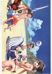2boys 4girls airi_(robotics;notes) armpits arms_up ass bag ball barefoot beach beach_towel beachball bikini black_bow blonde_hair blue-framed_eyewear bow bow_bikini breasts brown_eyes cliff cloud cloudy_sky collarbone cooler daitoku_junna dark_skin day everyone exif_rotation feet food foot_up frau_koujiro frilled_bikini frilled_bikini_top frills fruit fukuda_tomonori glasses grey_eyes hair_between_eyes hair_bow hidaka_subaru high_braided_ponytail high_ponytail highres inflatable_toy inflatable_whale koujiro_frau long_hair looking_at_viewer looking_back male_swimwear multiple_boys multiple_girls multiple_hair_bows navel no_shirt non-web_source ocean official_art open_mouth outdoors outstretched_arm pectorals ponytail ponytail_with_braided_base purple_bikini red_bag red_bikini red_eyes red_hair red_swim_trunks robotics;notes sand selfie senomiya_akiho short_hair shorts shoulder_bag sky sleeping small_breasts smile squatting striped_bikini striped_clothes striped_shorts summer swim_trunks swimsuit tablet_pc toes towel tree twintails vertical-striped_bikini vertical-striped_clothes vertical-striped_shorts very_long_hair watermelon wavy_hair whale yashio_kaito yellow_eyes