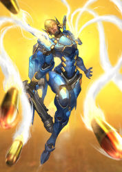 1girl armor armored_boots blank_eyes bodysuit boots braid contrail dark-skinned_female dark_skin eye_of_horus facial_mark facial_tattoo female_focus firing firing_at_viewer full_body gauntlets greaves gun hair_tubes helmet highres holding holding_gun holding_weapon itano_circus jetpack lips lipstick makeup mecha mecha_musume missile overwatch overwatch_1 parted_lips pauldrons pharah_(overwatch) power_armor power_suit red_lips robot rocket rocket_launcher shoulder_armor shoulder_pads side_braids sidelocks smoke solo tattoo thrusters turtleneck weapon yoon_lee