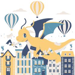 Rule 34 | aircraft, blue eyes, claws, dragonite, envelope, flying, gen 1 pokemon, gen 3 pokemon, hot air balloon, house, limited palette, manami (uovoegg), nintendo, no humans, outdoors, pokemon, pokemon (creature), smile, wingull