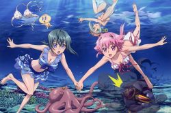 00s bikini breast_hold breasts cleavage kannagi_itsuki kawai_honoka leopard octopus shishidou_akiha shishidou_imoko sora_wo_kakeru_shoujo swimsuit topless_female