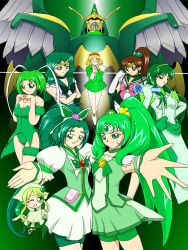 armor armored_dress crossover dress green_background green_theme high_ponytail highres mecha mew_lettuce midorikawa_lettuce ponytail robot tagme tokyo_mew_mew