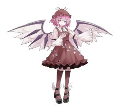 1girl animal_ears artist_request bird_ears black_shoes breasts brown_dress brown_hat brown_thighhighs closed_mouth commentary commentary_request dress english_commentary full_body hat highres long_sleeves looking_at_viewer mixed-language_commentary mystia_lorelei pink_hair psd_available second-party_source shoes small_breasts smile solo tachi-e thighhighs touhou transparent_background wide_sleeves winged_hat wings