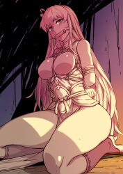 Rule 34 | 1girl, absurdres, arms behind back, black socks, blush, bound, chinese clothes, fish.boy, full body, gagged, hair ornament, highres, kneeling, long hair, mu xiaokui (phantom blade), partially colored, pelvic curtain, phantom blade (game), shadow, shibari, socks, solo, sweatdrop, thighs