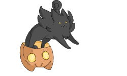 :3 cat closed_mouth dinodoggie fangs gen_6_pokemon nintendo no_humans pokemon pokemon_(creature) pumpkaboo pumpkin simple_background smile solo white_background yellow_eyes