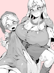 1boy 1futa age_difference armor bead_necklace beads blush breasts bulge circlet cleavage closed_mouth collarbone dress earrings erection erection_under_clothes eyebrows fang femdom futa_on_male futa_with_male futanari greyscale hand_on_another&#039;s_shoulder hat heart heart-shaped_pupils highres huge_breasts jewelry link long_hair lying_on_lap lying_on_person makin_tama monochrome necklace nintendo open_mouth parted_bangs pauldrons penis penis_awe penis_size_difference pointy_ears princess_zelda short_hair shota shoulder_armor size_difference skin_fang small_penis smile split_mouth surprised sweat symbol-shaped_pupils tabard the_legend_of_zelda tunic you_gonna_get_raped young_link