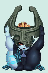 Rule 34 | 1girl, absurdres, ass, breasts, cameltoe, colored sclera, cranihum, feet up, helmet, highres, looking at viewer, midna, nintendo, no anus, no pussy, one eye covered, open mouth, orange hair, pointy ears, pov, red eyes, shortstack, small breasts, solo, teeth, the legend of zelda, the legend of zelda: twilight princess, thick thighs, thighs, tongue, upper teeth only, yellow sclera