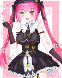 1girl arisuuuuu.1436 breasts heterochromia highres hololive houshou_marine ibispaint_(medium) long_hair pirate ribbon twintails virtual_youtuber