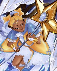 aika_(kiana_mai) dark-skinned_female dark_skin dreadlocks eilohie highres i_don&#039;t_want_to_be_a_magical_girl star-shaped_hair star_guardian:_guardian_of_the_stars star_hair_bun very_dark_skin