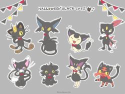 :d ;d alternate_color animal_focus blue_eyes colored_sclera commentary_request creatures_(company) espeon espurr closed_eyes game_freak gen_1_pokemon gen_2_pokemon gen_3_pokemon gen_4_pokemon gen_5_pokemon gen_6_pokemon gen_7_pokemon glameow grey_background halloween highres litten meowth nintendo no_humans one_eye_closed open_mouth outline pokemon pokemon_(creature) purrloin sasabunecafe skitty smile sneasel tongue tongue_out yellow_eyes yellow_sclera