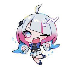 1girl blood_golem briar_(league_of_legends) chibi highres league_of_legends multicolored_hair one_eye_closed sharp_teeth shork_cosplay_briar teeth wink