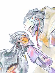 Rule 34 | 2boys, android, armor, glowing, glowing eyes, highres, humanoid robot, male focus, marvel, marvel rivals, multiple boys, overwatch, ramattra (overwatch), red eyes, robot, simple background, tecotit, ultron, yaoi