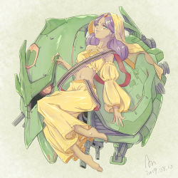 artist_request barefoot dark-skinned_female dark_skin elmeth female_focus green_eyes gundam highres indian_clothes lalah_sune midriff mobile_suit_gundam