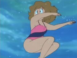 10s 1girl air_bubble animated anime_screenshot ass black_eyes blue_jacket breasts brown_hair bubble chalkboard classroom cleavage collarbone jacket long_hair long_sleeves mai_machiko maicching_machiko-sensei medium_breasts one-piece_swimsuit pink_one-piece_swimsuit studio_pierrot swimsuit underwater undressing video water
