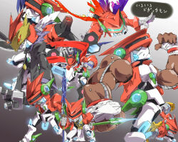 Rule 34 | appmon, armor, bootmon, digimon, digimon universe: appli monsters, dogatchmon, entermon, fusion, lance, looking at viewer, musclemon, muscular, polearm, poseidomon, roamon, sakusimon, scorpmon, shutmon, weapon, wings, yellow eyes