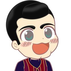 1boy artist_request blush blush_stickers chibi dot_nose green_eyes gyate_gyate happy lazytown male_focus open_mouth portrait purple_sweater robbie_rotten short_hair solo sweater tagme transparent_background turtleneck vest