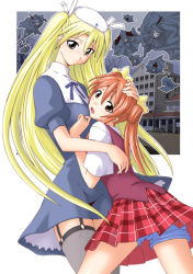00s mahou_sensei_negima! mikagami_sou plaid_clothes plaid_skirt sakura_mei shorts skirt takane_d_goodman