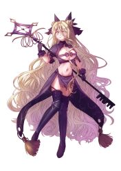 Rule 34 | 1girl, absurdres, belly, blonde hair, breasts, date a live, dress, highres, hoshimiya mukuro, long hair, navel, ribbon, socks, solo, yellow eyes